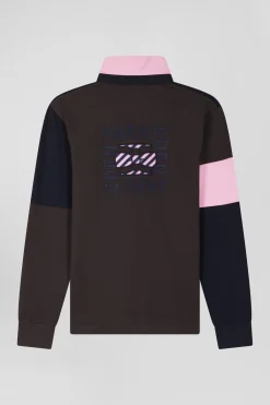 Maillot manches longues en coton marron broderie et applications de tissus cravate coupe Regular