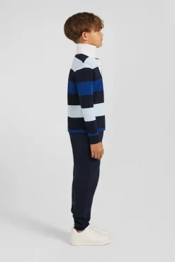 Maillot manches longues en coton bleu marine cerclé coupe Regular