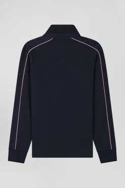 Maillot manches longues en coton bleu marine passepoil rose coupe Regular