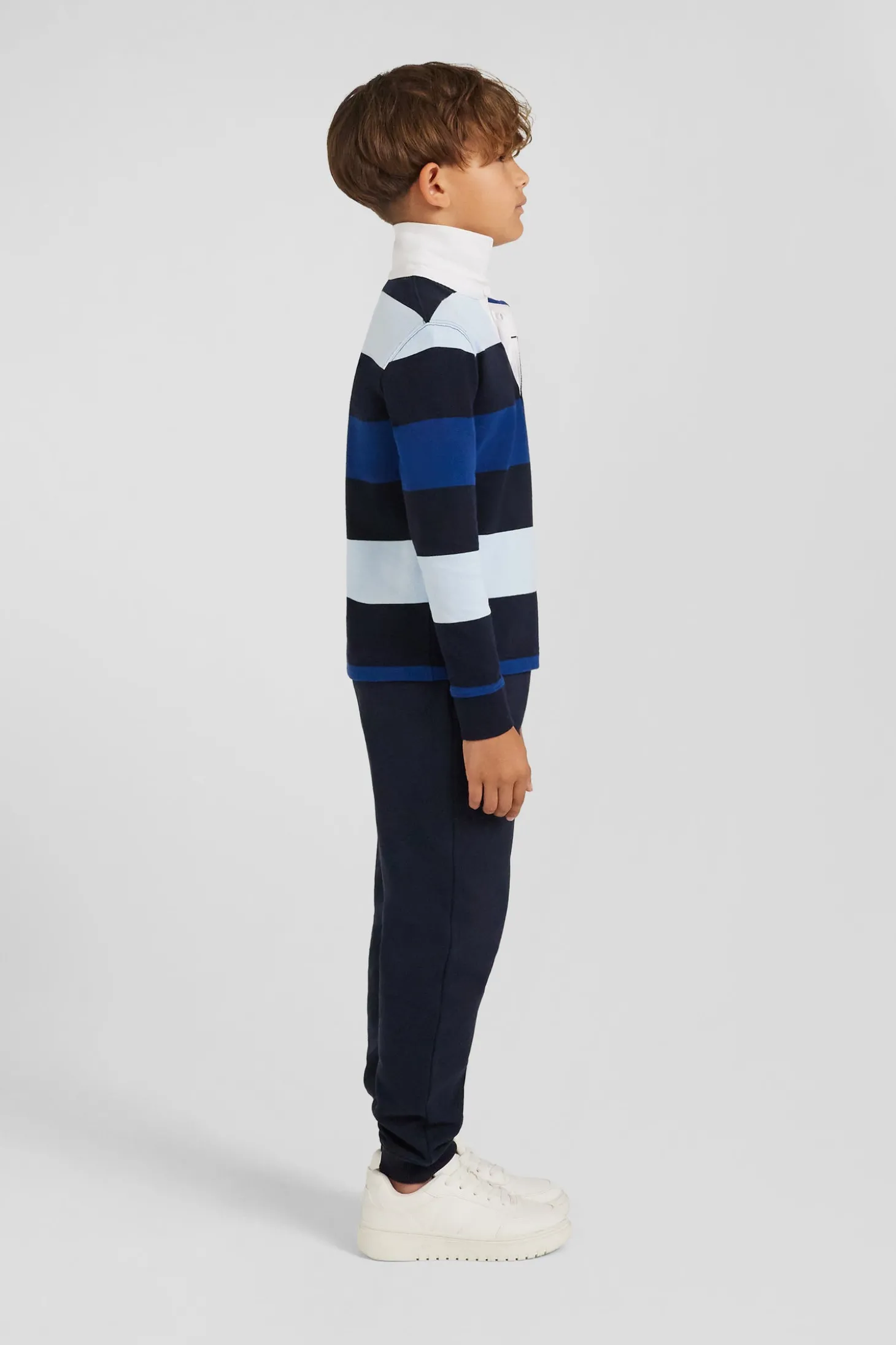 Maillot manches longues en coton bleu marine cerclé coupe Regular