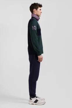 Maillot manches longues en coton vert broderie manche 10 coupe Regular