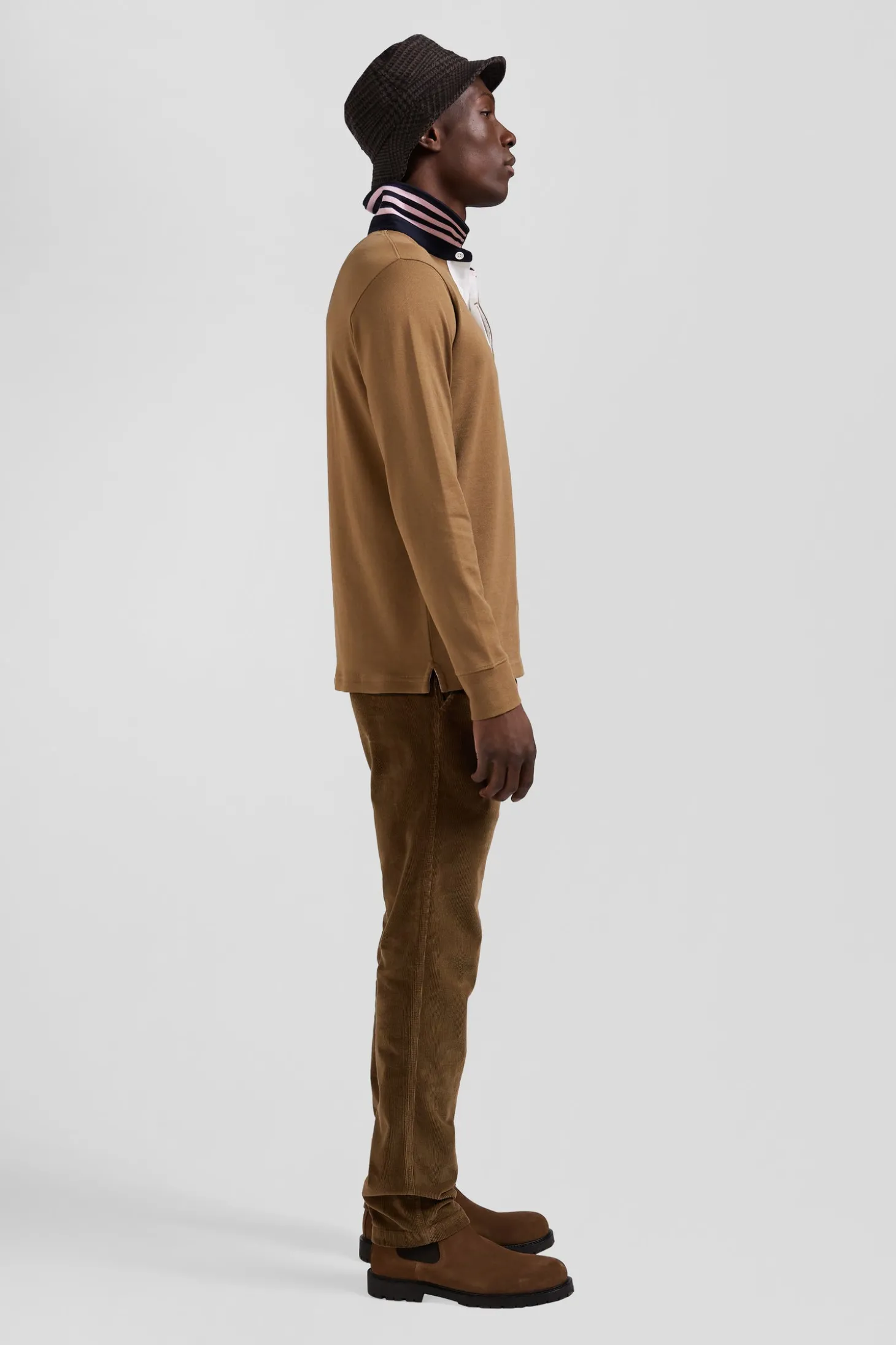 Maillot manches longues en coton Pima camel coupe Regular