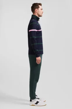 Maillot manches longues en coton cerclé vert broderie dos coupe Regular