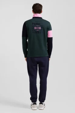 Maillot manches longues en coton vert broderie et applications de tissus cravate coupe Regular