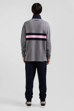 Maillot manches longues en coton gris brodé coupe Relaxed