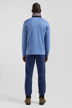 Maillot manches longues en coton Pima bleu coupe Regular