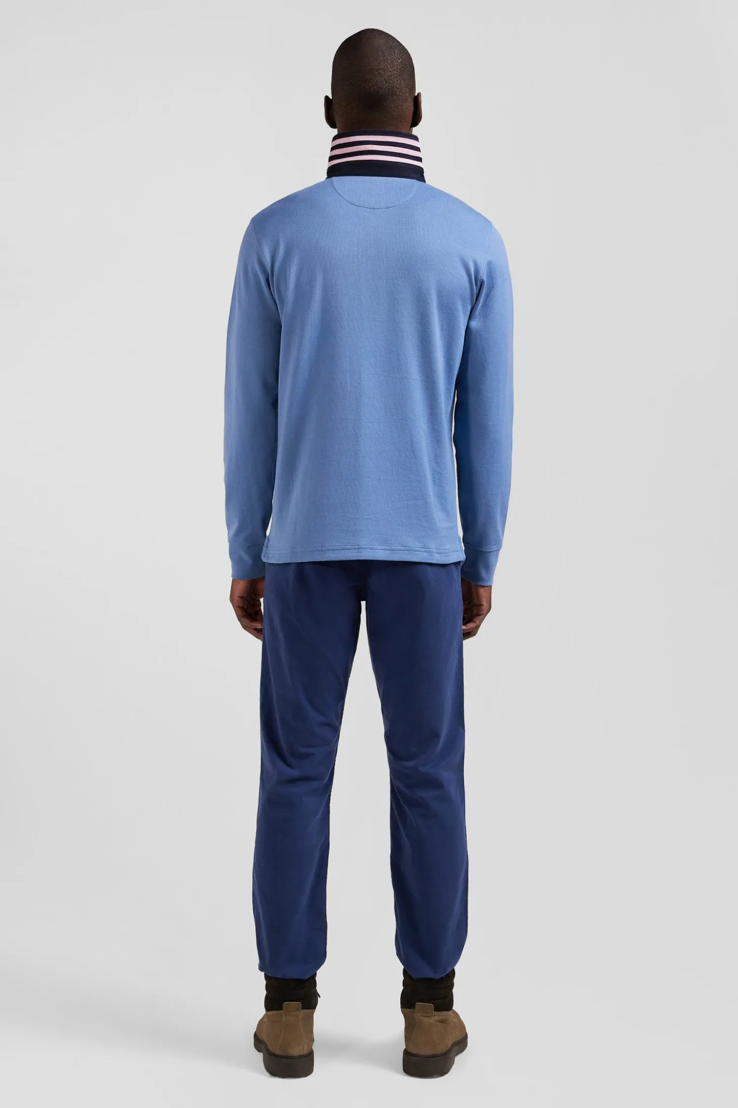 Maillot manches longues en coton Pima bleu coupe Regular