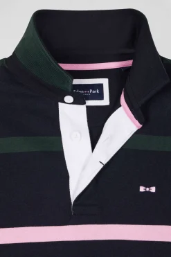 Maillot manches longues en coton cerclé vert broderie dos coupe Regular