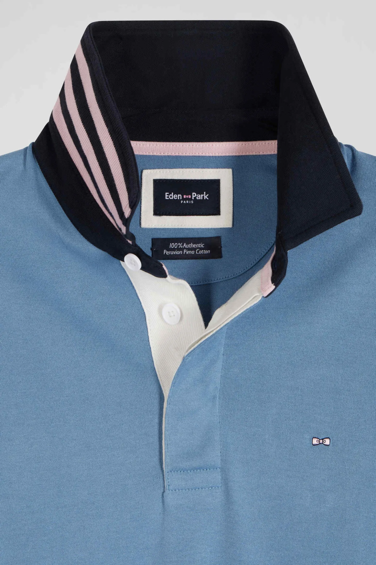 Maillot manches longues en coton Pima bleu coupe Regular