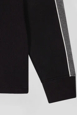 Maillot manches longues en coton noir broderie dos et passepoil coupe Regular