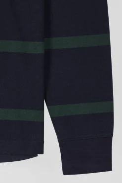 Maillot manches longues en coton cerclé vert broderie dos coupe Regular