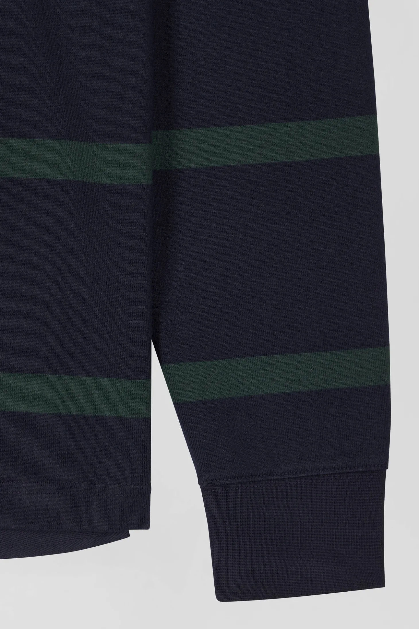 Maillot manches longues en coton cerclé vert broderie dos coupe Regular