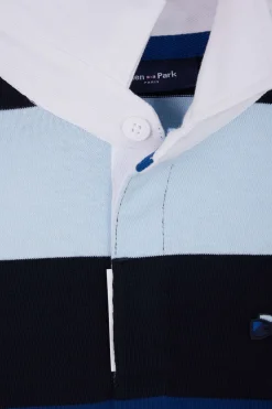 Maillot manches longues en coton bleu marine cerclé coupe Regular