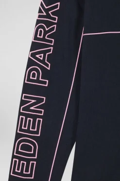 Maillot manches longues en coton bleu marine passepoil rose broderie Eden Park coupe Regular