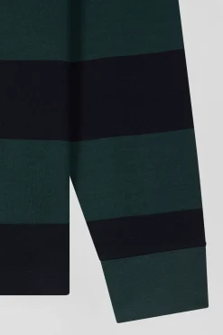 Maillot manches longues en coton vert cerclé coupe Regular