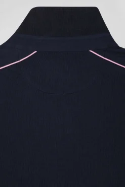 Maillot manches longues en coton bleu marine passepoil rose coupe Regular
