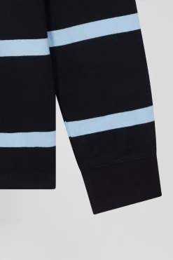 Maillot manches longues en coton cerclé bleu marine et ciel broderie dos coupe Regular