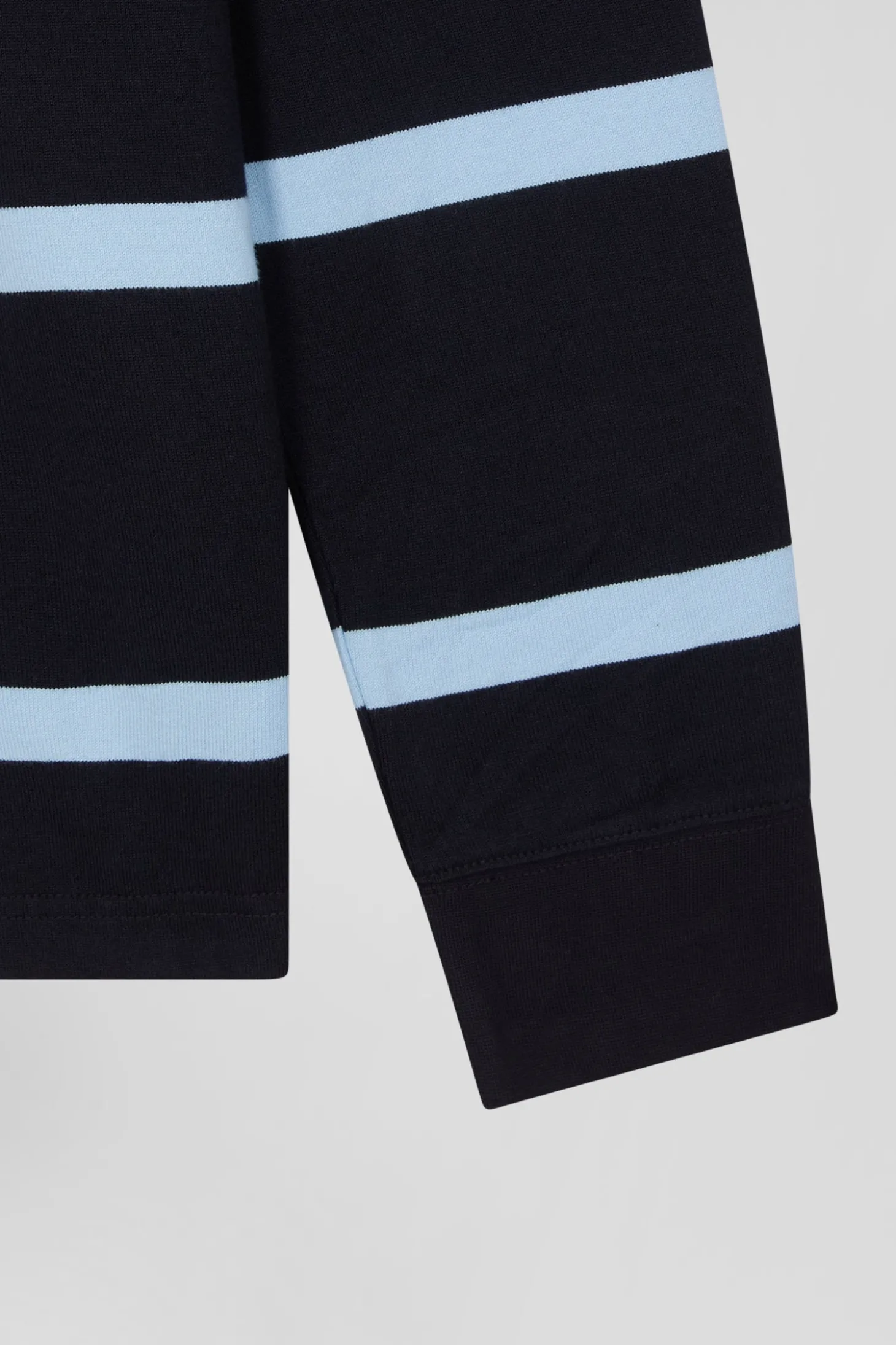 Maillot manches longues en coton cerclé bleu marine et ciel broderie dos coupe Regular