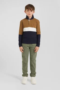 Maillot manches longues tricolore en coton camel coupe Regular
