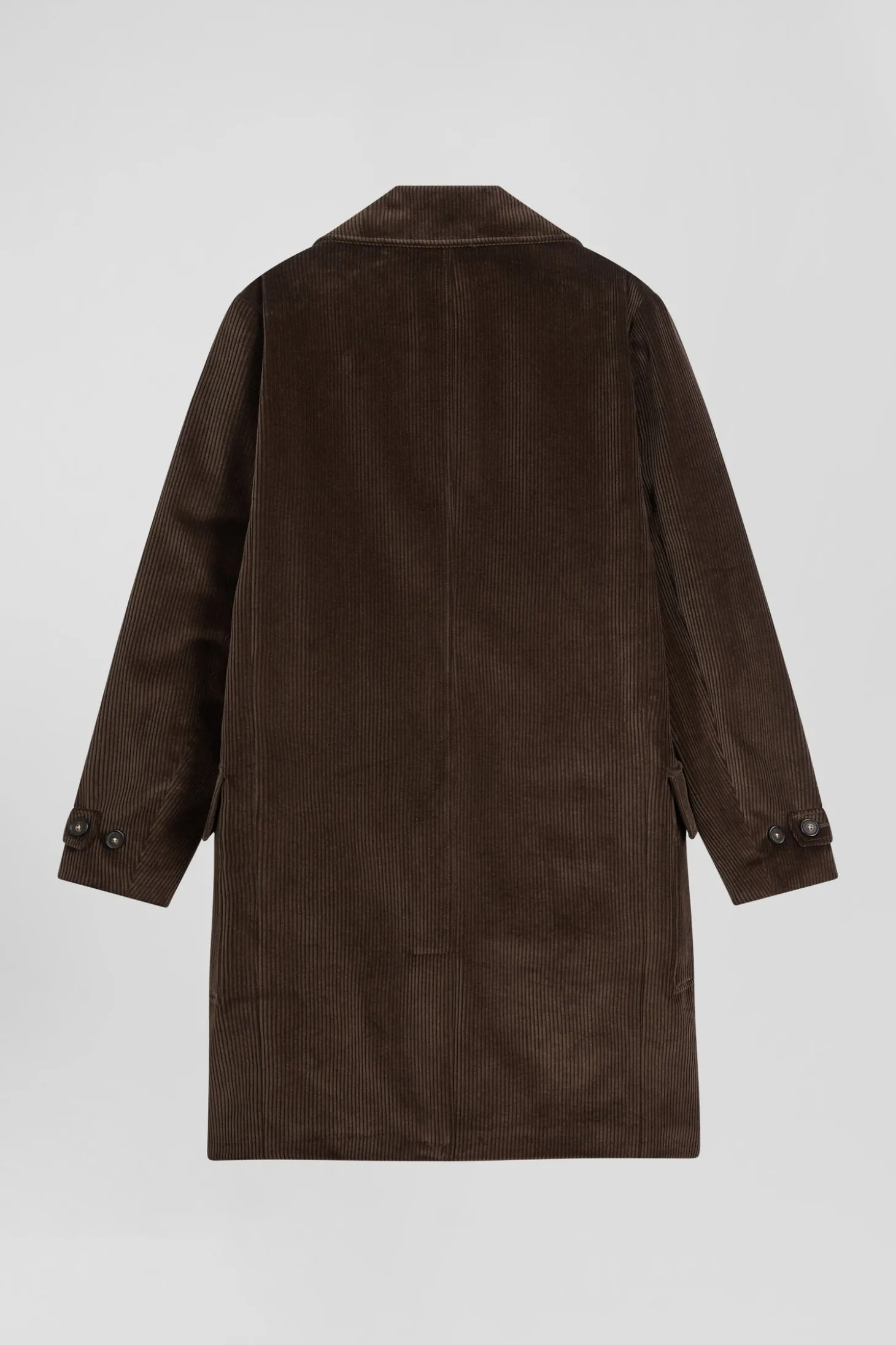 Manteau à double boutonnage en coton mélangé stretch marron