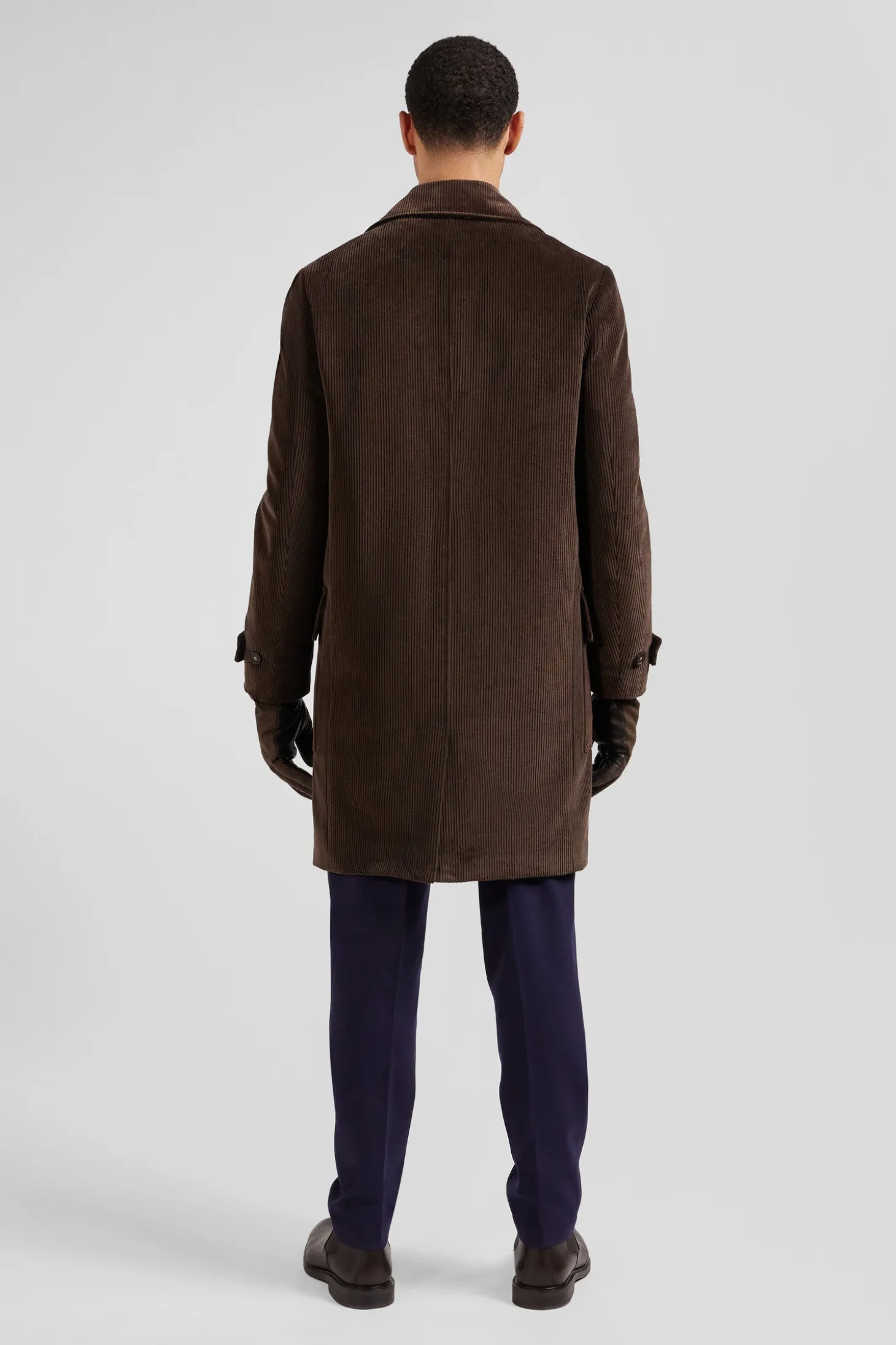 Manteau à double boutonnage en coton mélangé stretch marron