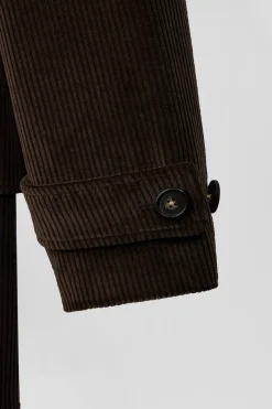 Manteau à double boutonnage en coton mélangé stretch marron