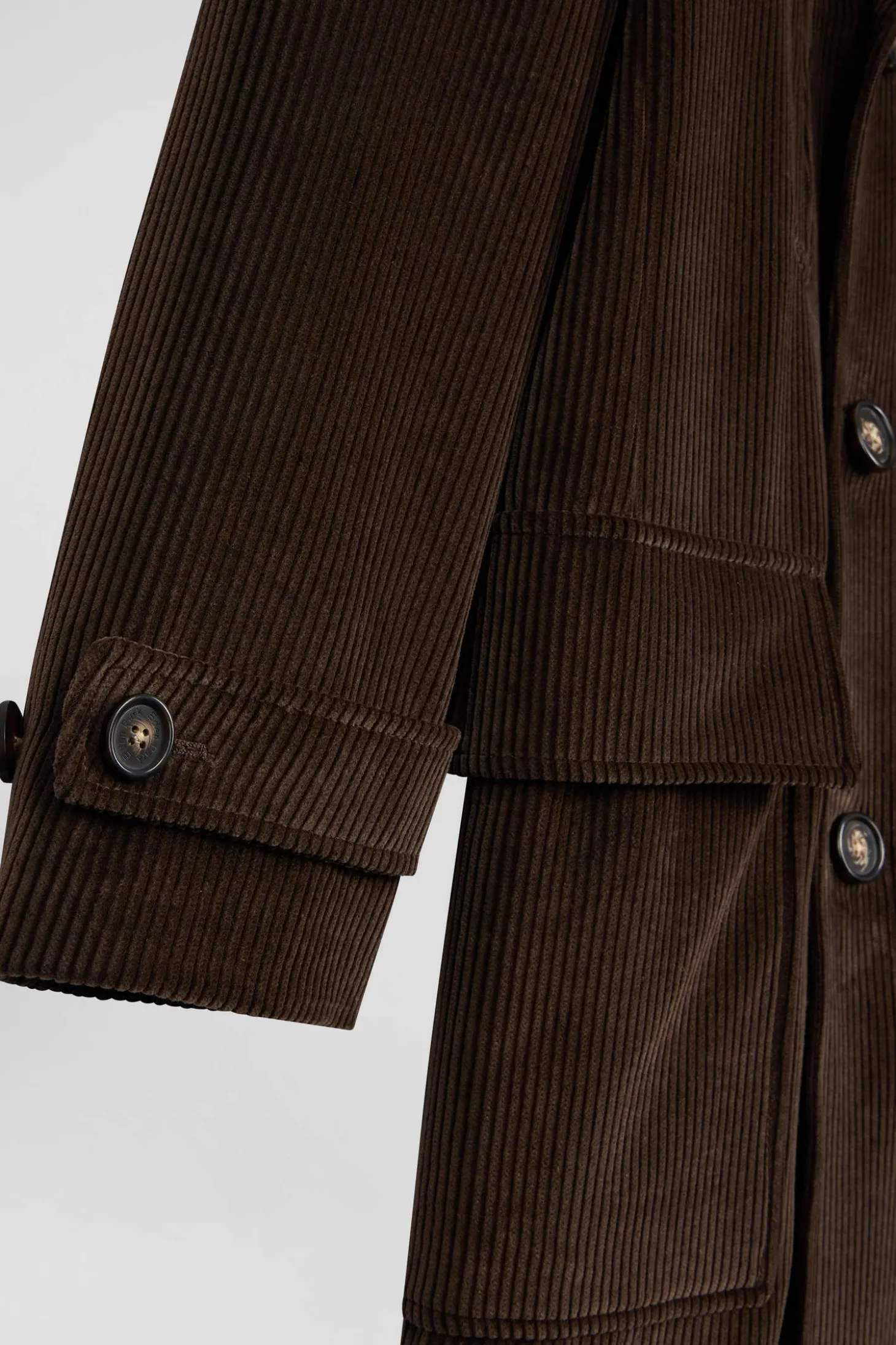 Manteau à double boutonnage en coton mélangé stretch marron
