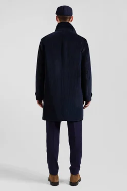 Manteau en coton mélangé à carreaux bleu marine