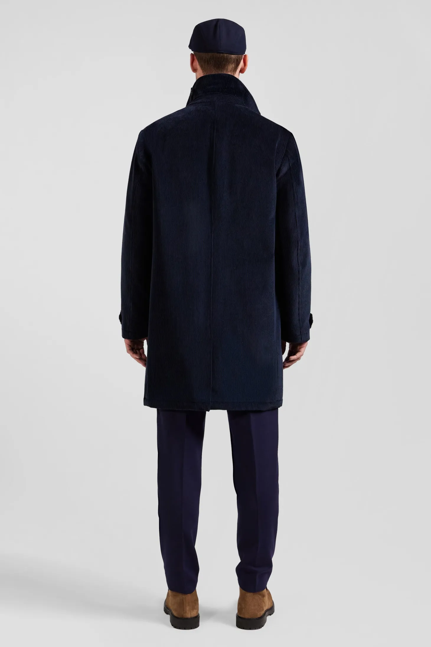 Manteau en coton mélangé à carreaux bleu marine
