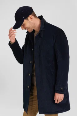 Manteau en coton mélangé à carreaux bleu marine