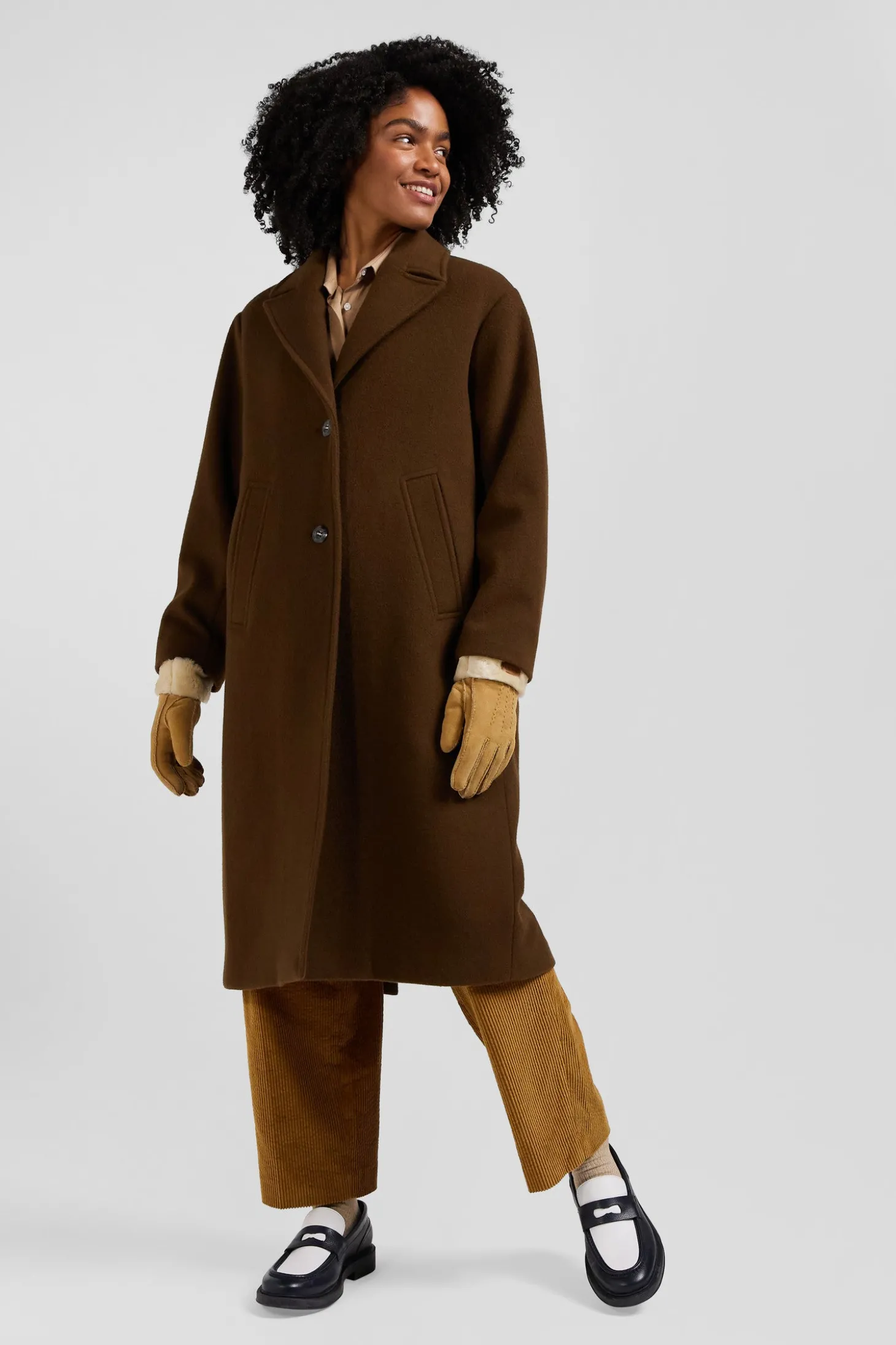 Manteau en drap de laine mélangée marron coupe Oversized
