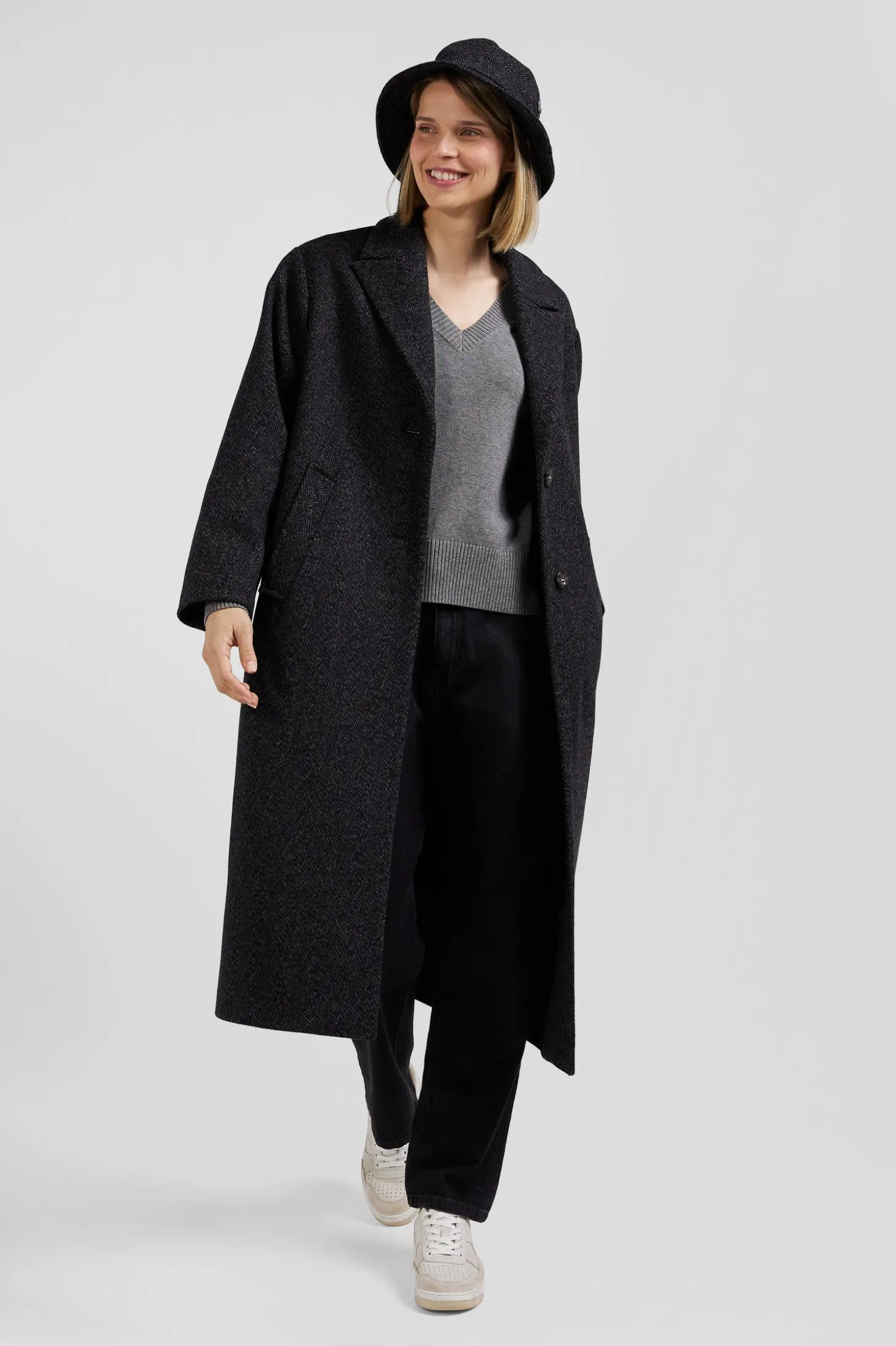 Manteau en drap de laine mélangée gris anthracite coupe Regular
