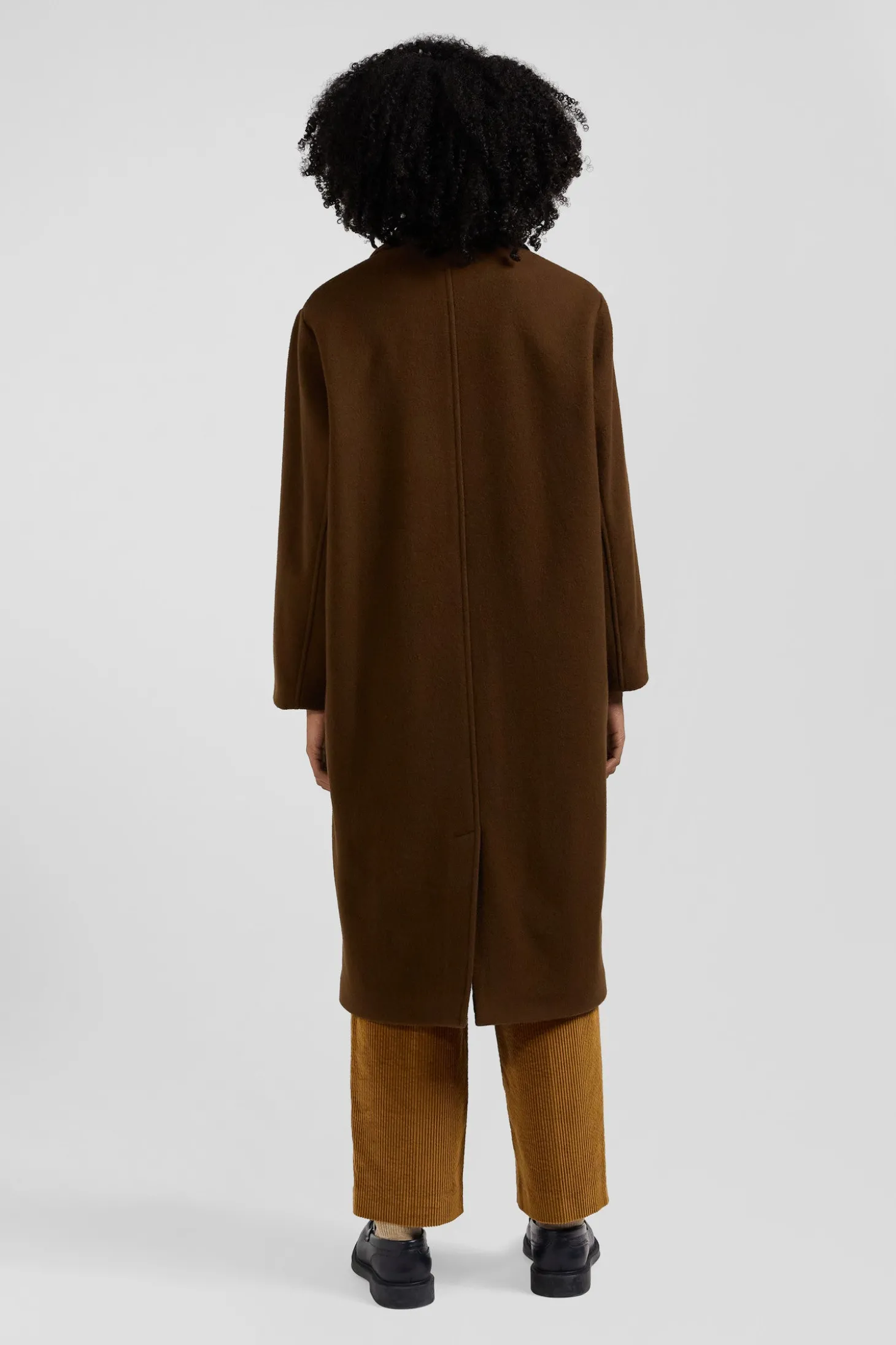 Manteau en drap de laine mélangée marron coupe Oversized