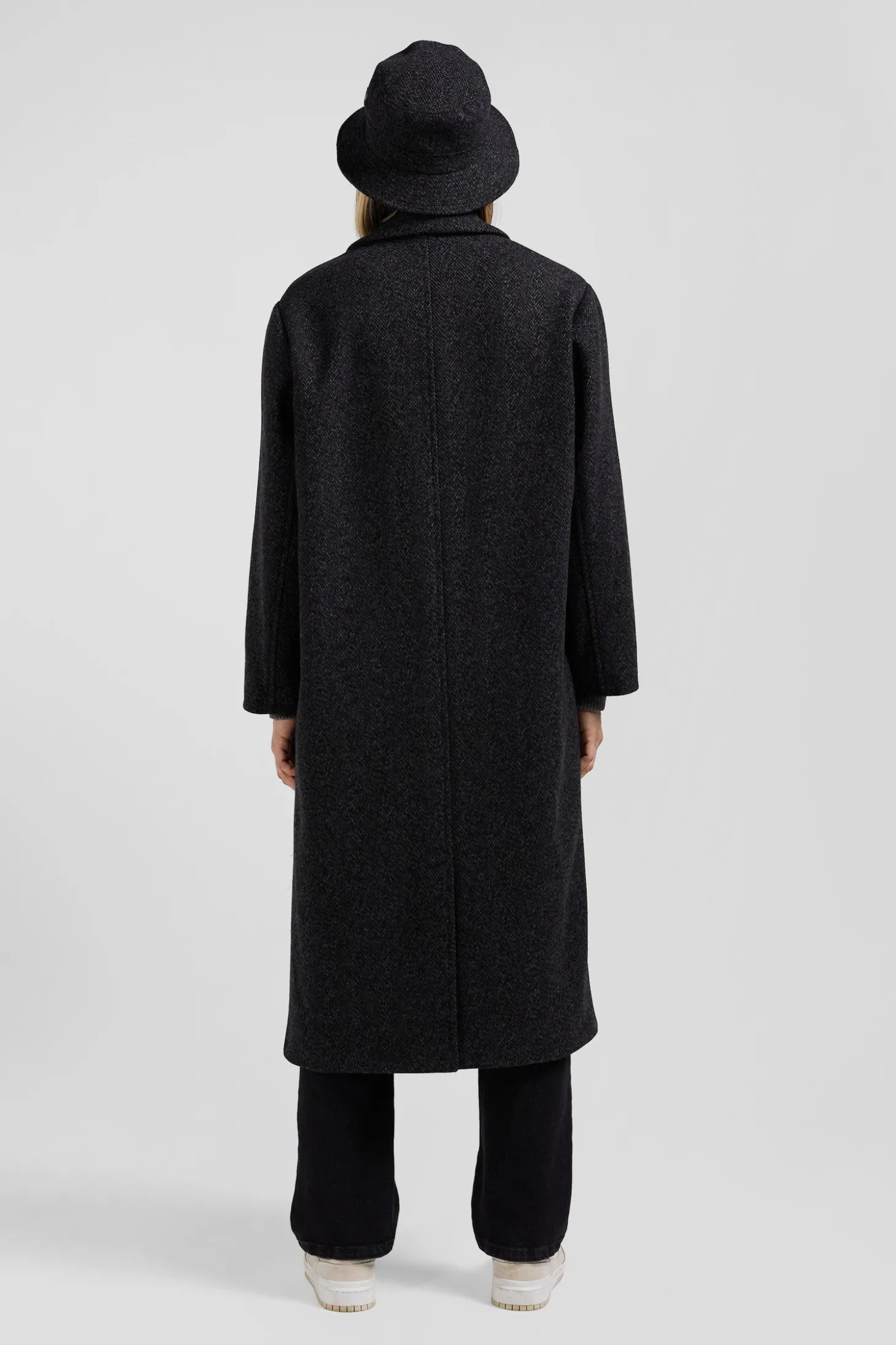 Manteau en drap de laine mélangée gris anthracite coupe Regular