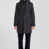 Manteau en jersey de laine double face gris anthracite parmenture matelassée