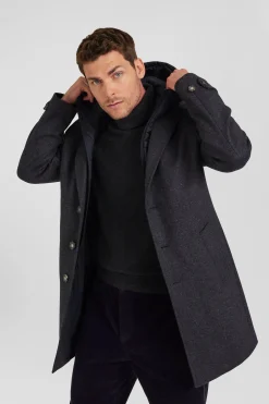 Manteau en jersey de laine double face gris anthracite parmenture matelassée
