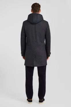 Manteau en jersey de laine double face gris anthracite parmenture matelassée