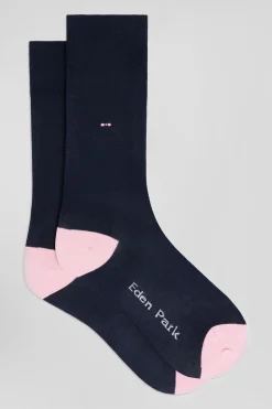 Paire de chaussettes en coton mélangé bleu marine et rose