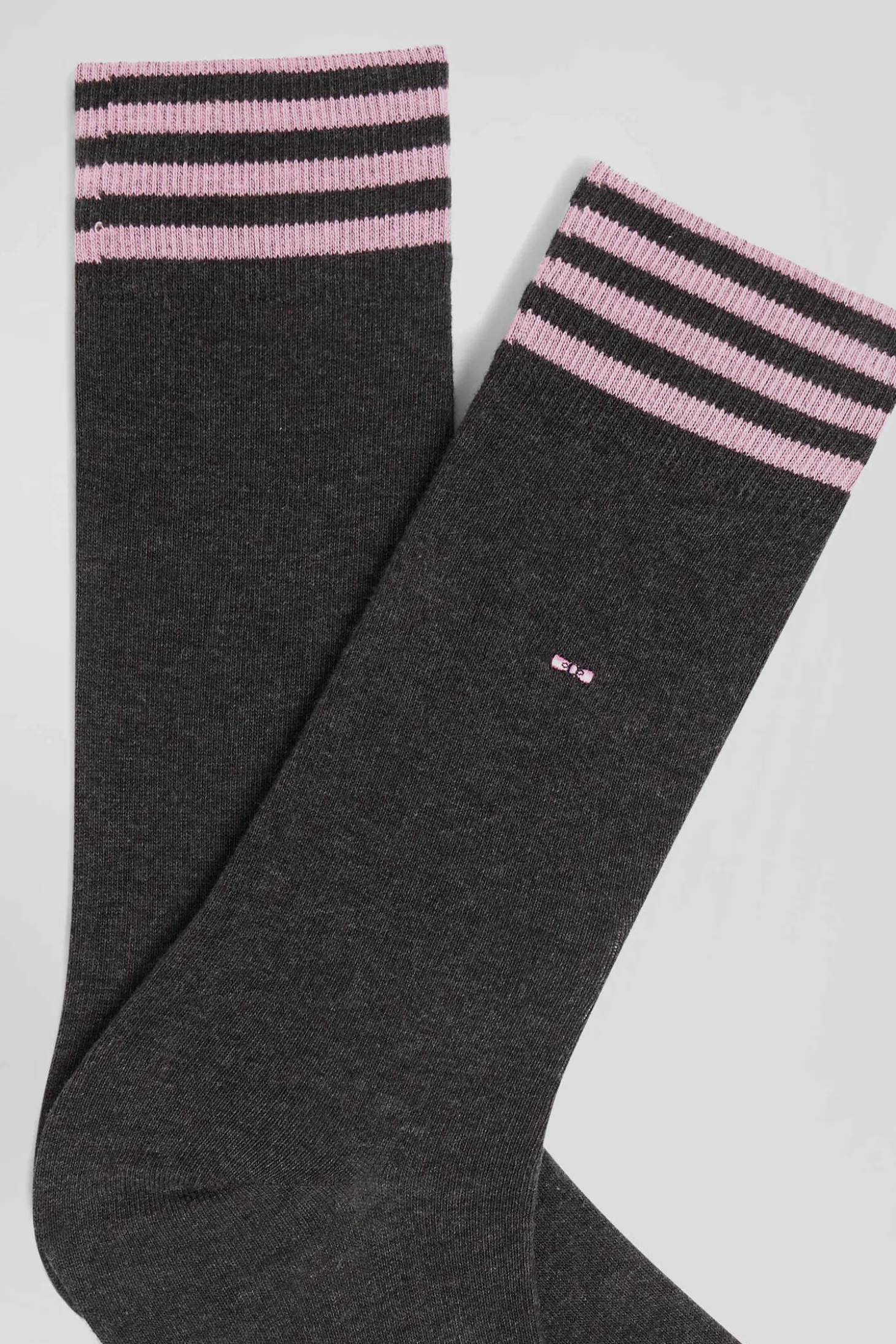 Paire de chaussettes grises à détails cerclés en coton stretch