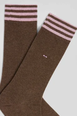 Paire de chaussettes marron à détails cerclés en coton stretch