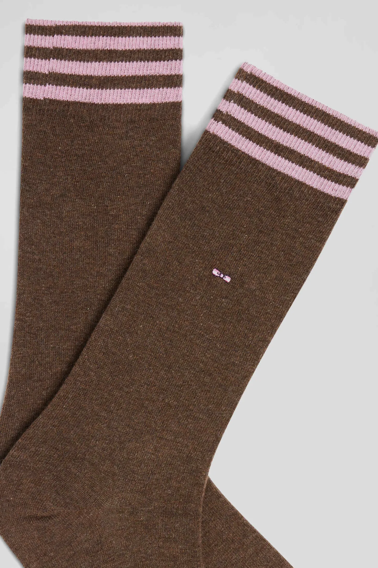 Paire de chaussettes marron à détails cerclés en coton stretch