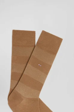 Paire de chaussettes marron à jeux de maille en coton stretch
