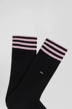 Paire de chaussettes noires à détails cerclés en coton stretch
