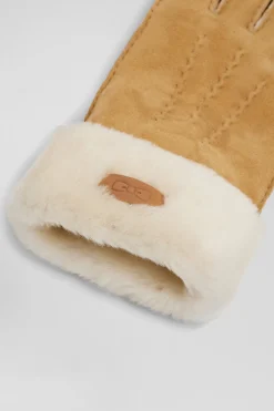 Paire de gant en cuir shearling camel