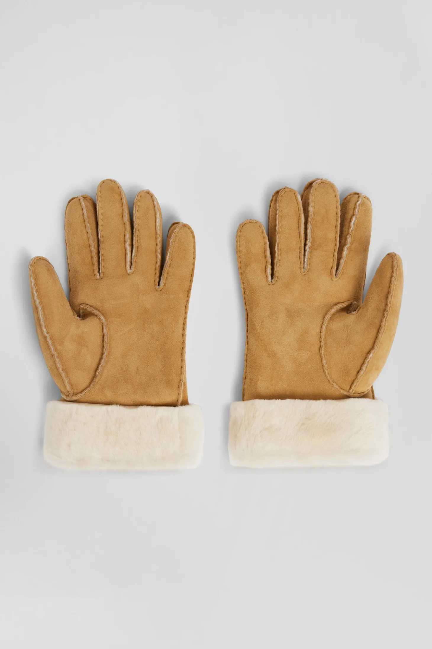 Paire de gant femme en cuir shearling camel