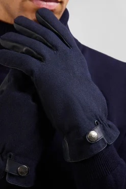 Paire de gants en cuir lisse bleu marine