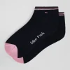 Paire de socquettes bicolores en coton bleu marine bords à rayures cerclées