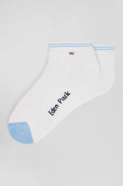 Paire de socquettes bicolore en coton blanc bords à rayures cerclées