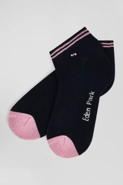 Paire de socquettes bicolores en coton bleu marine bords à rayures cerclées