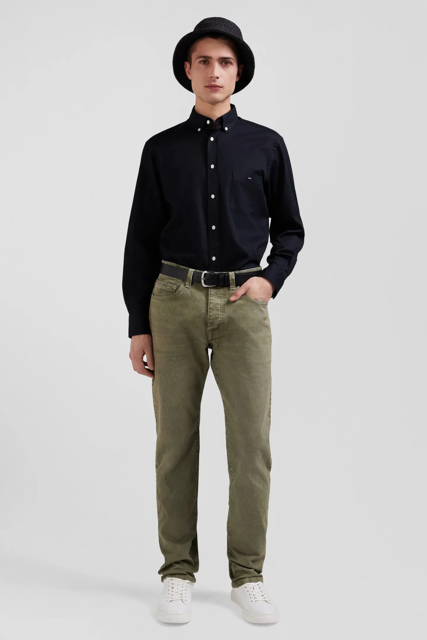 Pantalon 5 poches en coton stretch beige coupe Regular